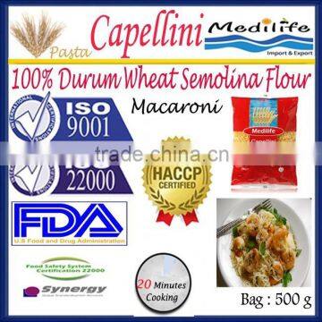 Macaroni Capellini,Durum Wheat semolina Capellini Pasta,Capellini Macaroni High quality,Capellini 500g Bag