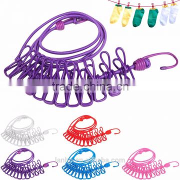 2017 New Hotselling 185cm 12pcs Portable Multifunctional Drying Rack Clips Cloth Hangers Steel Clothes Line Pegs Clothespins