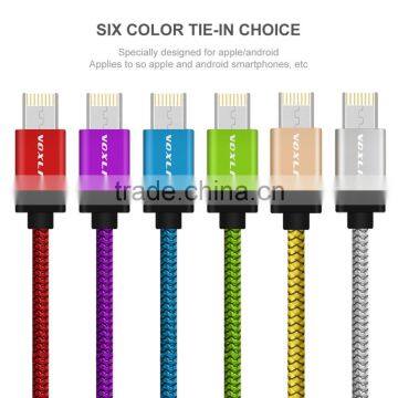 Newest VOXLINK 2 in 1 USB Cable Data Line Nylon Braid Micro USB Cable For iPhone 7 Plus 6S Plus Samsung S7 S6 0.5M 1M 2M 3M