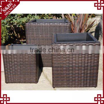 Outdoor patio flower pots resin wicker woven square planter