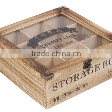 Custom 9 Compartments Chinese Gift Wooden Tea Packaging Storage Box With Glass Top Lid photo-5