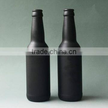 Haonai 330ml matt black beer bottle,painted glass beer bottle.