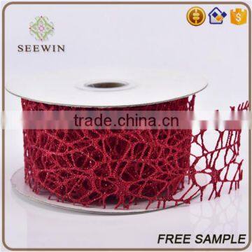 sheer polyester mesh fabric flower packing decorative ribbon trim