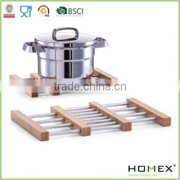 Extensible Bamboo Trivet with Metal/Homex_FSC/BSCI Factory