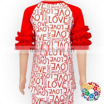 Hot Selling Love Words Ruffle Raglan Shirt 3/4 Sleeve Valentines Clothing Custom T Shirt Printing photo-3