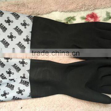 household anti-skid latex gloves with cuff and fleece /black rubber gloves for winter