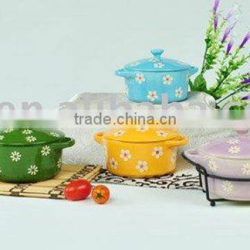 New design stoneware casserole handpainted flower