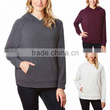 Raglan pull over Loose fit Ladies' Kangaroo Pocket Sherpa Lined Hoodie Sherpa Fleece Pullover