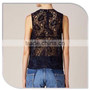 Ladies Lace Tops for Women 2016 Sleeveless Latest Design Sexy Net Tops for Girls photo-2