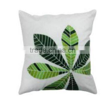 Solid White with Green Leaves Heavy Embroidery Cushion Cover