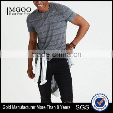 MGOO Top Quality O Neck Grey Stripe Stretch Cotton T Shirt Mens Slim Fit Fashion T Shirt