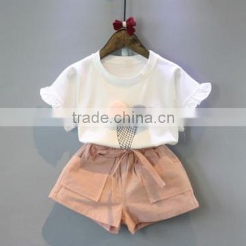 GIRLS SUMMER CLOTHING SETS ICE CREAM SHIRT AND SHORT PANTS SETS