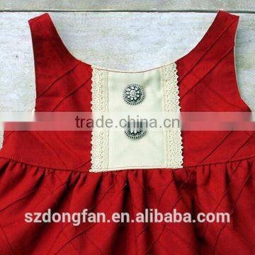 2017 New Arive Little Girls Red Christmas Party Dress Ivory Lace Crocheted Solid Color Dress photo-3