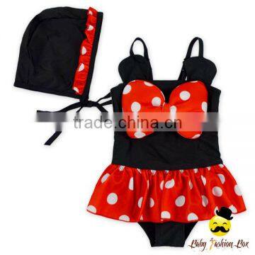 Children Cute Cartoon Character Ruffle Kids Little Girl Swimwear Full Cap Hat photo-2