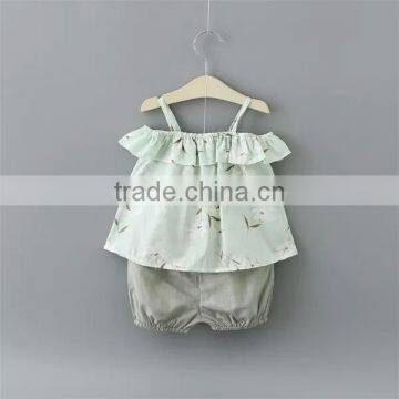 2016 Summer Girl Kids Clothes Stylish Designs White Spaghetti Strap T-shirt Cotton Baby Girls Dress Set photo-4