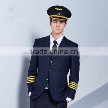 custom high end OEM logo airline pilot uniform /navy long sleeve pilot uniform suit wholesale