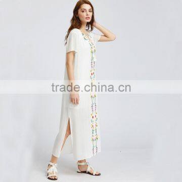 White Short Sleeve Maxi Dress, Women Emboriedered Fashion Mesh Dress photo-2