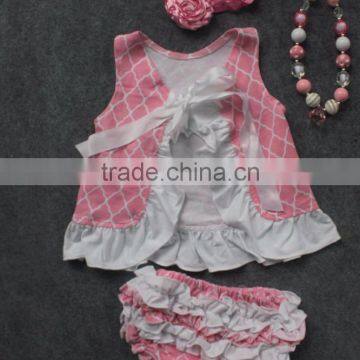 Baby Girls New Kids Clothes Suit Pink Grid White Flower Swing Tops Swing Outfits With Matching Necklace and Headband photo-4