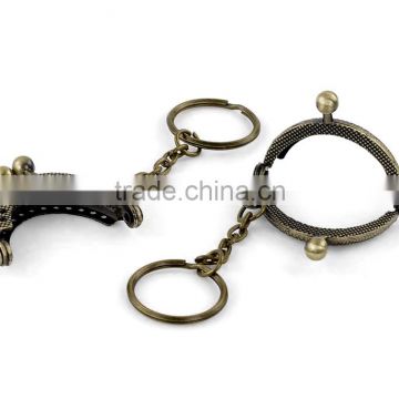 Metal Frame Kiss Clasp Arch For Purse Bag Antique Bronze W/Key Rings 4.2x3.5cm(Open:6.3x4.2cm),2pc,Bulk