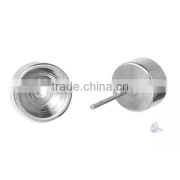 Stainless Steel Ear Studs Earring Findings Round Silver Tone 14.0mm x 6.0mm