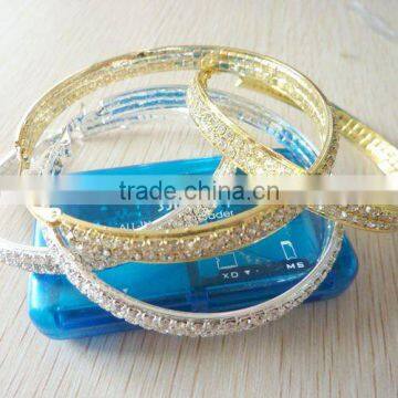 china Gold/Crystal Double Line CZ jewelry Hoop earrings, fashion CZ hoop earrings, gold brass earrings