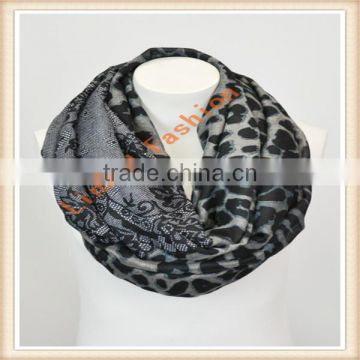 New Style Infinity Wool Fine Block Plaid With Flower Print Scarf