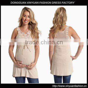 Maternity Clothes Manufactures Beige Crochet Wholesale Maternity ClothesTank Top