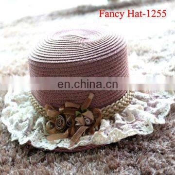 Custom Cheap Straw hat with lace for ladies wholesale