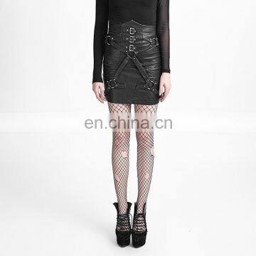 Punk Rave Q-270 Black High Waist Fetish Military Style Mini Skirt With Straps photo-3