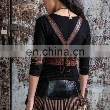 Gothic Natural Cotton Female Top With V-neck Laced Cut photo-4
