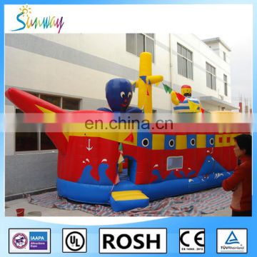 SUNWAY Orange And Blue Inflatable Pirate Ship Bouncerg Giant Inflatable Pirate Bouncer