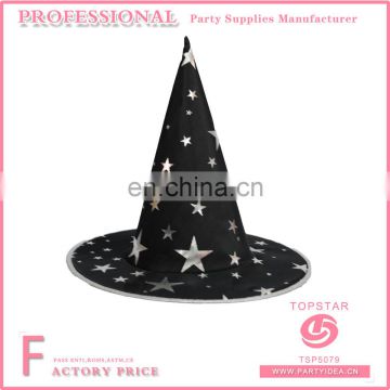 Black polyester white star printed on the hats quilt pattern witch hat for festival