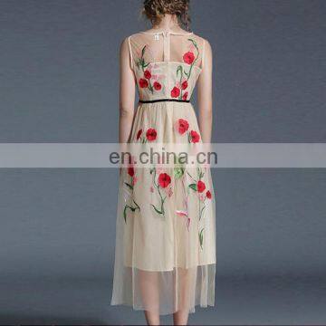 Women Casual Clothing Mesh Sleeveless Loose Printed Flower Dress photo-2
