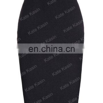 Kate Kasin Occident Women's Black High Stretchy Hips-Wrapped Split Short Pencil Skirt 20" KK000273-1 photo-3