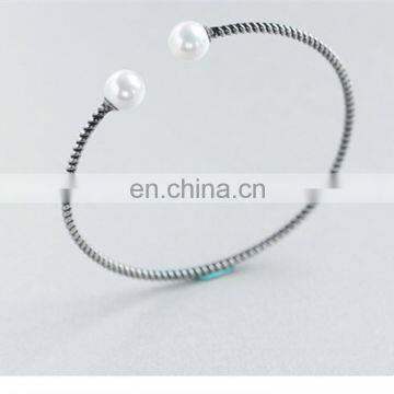 2017 Trending Products Antique Silver Pearl Braided Cuff Bracelet Bangle For Women photo-3