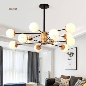 LED Nordic living room real magic chandelier chandelier study bedroom lamp wood creative personality cafe restaurant