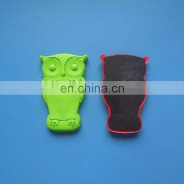 Promotional green color 3D owl design soft pvc fridge magnet