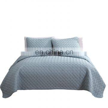 3pc Ultrasonic Embossed Solid Microfiber Queen King Size White Customized Wholesale Quilt Sets