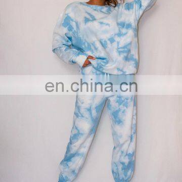 Women Custom Printing Logo Tie Dye 2 Pieces Jogger Sweat Pants Crewneck Sweatshirt Set photo-2