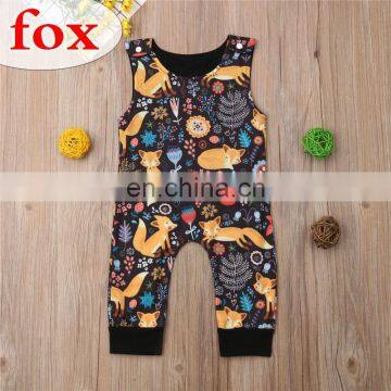 Kids Fox Print Zoo Bodysuits With Pocket Striped Full Print Girls Rompers Long Sleeved Kids Jumpsuits 0-2years Free Shipping photo-2