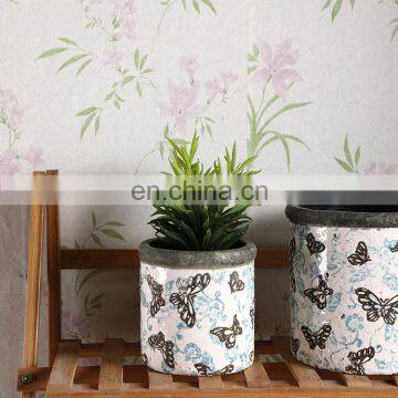 Unique artistic style butterfly pattern embossed design indoor flower planter archaistic white ceramic plants pots for garden