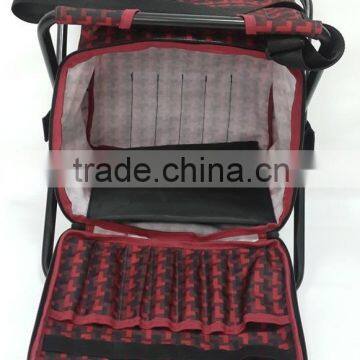 Red black check grid portable chair with storage bag