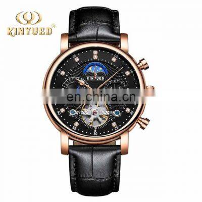 KINYUED J025 Automatic Watches Men Luxury Brand 2018 Mechanical Skeleton Watch Mens Moon Phase Calendar Sport Male Clock add Gif