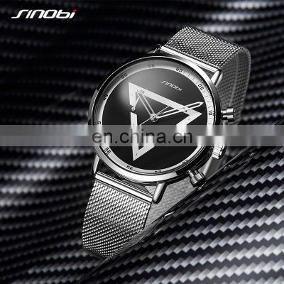 SINOBI Mens Style Watches S9830G Sliver Mens Sport Watches Relojes Hollow Out Pointer with Date Window Handwatch jam tangan pria