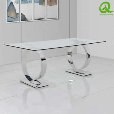 Stainless Steel Glass Dining Table For Dining Room Restaurant Banquet Dining Tables For Sale