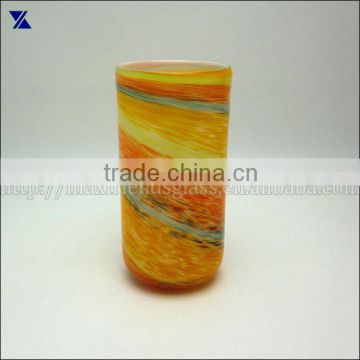 glass tumbler, juice glass drinking glass hand blown swirled fall colour