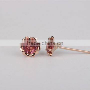 Fashion Rose Gold Plated Beatiful Flower Red Zircon 925 Silver Stud Earring Jewellery photo-4