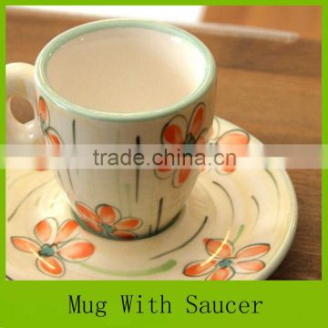 sunflower design hand painted glazed stoneware ceramic coffee mug with saucer for Korea market