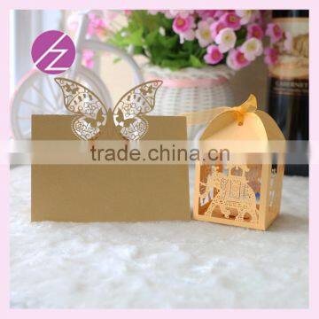 Hot Sale Laser Cut Customizable Style Beautiful Butterfly Wedding Seat Card Elephant /Baby Carriage Wedding Favor Candy Box