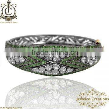 Pave Diamond Bangle Jewelry, Rose Cut Diamond, 925 Silver Tsavorite Gemstone Bangle Jewelry, Victorian Jewelry, Handmade Jewelry